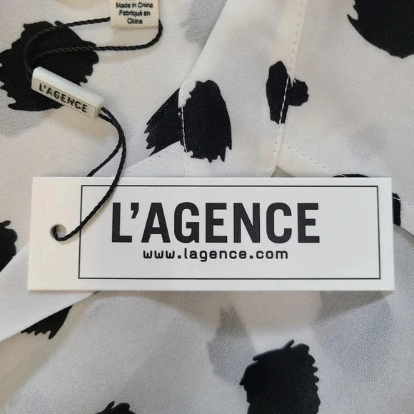 L'Agence Nina 100% Silk Black White Ivory Polka Dot Semi Sheer Blouse Top XS - Picture 10 of 12